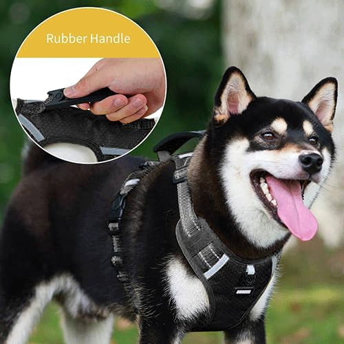Dog Harness, No Pull Service Vest, Reflective Strips, Control Handle, Soft Padded, Adjustable and Comfortable for Easy Walking (Black, Large)