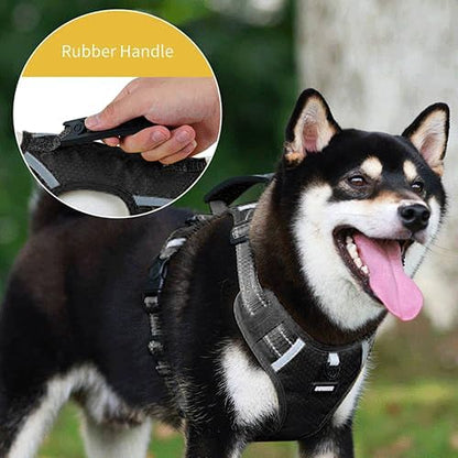 Dog Harness, No Pull Service Vest, Reflective Strips, Control Handle, Soft Padded, Adjustable and Comfortable for Easy Walking (Black, Large)