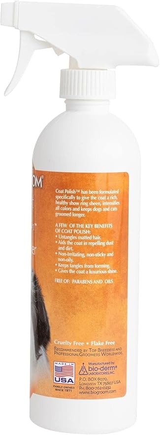 Bio-Groom Coat Polish Dog Spray  Scented Dog Bathing Supplies, Puppy Wash, Cat & Dog Grooming Supplies for Sensitive Skin, Cruelty-Free, Made in USA, Tearless Dog Products  16 fl oz 1-Pack