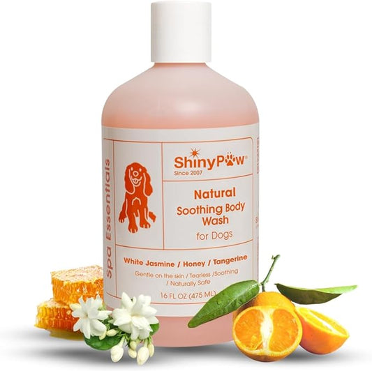 Jasmine & Honey Spa Body Wash for Dogs by Shiny Paw 16 oz | Dog Itchy Skin Relief & Aging Coat | Hypoallergenic Dog Shampoo for Smelly Dogs | Made in USA