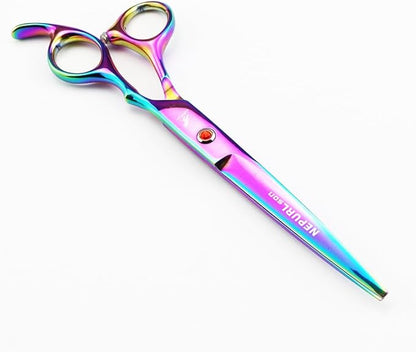 7.0" Dog Scissors Pet Grooming Kit Round-tip Safety Scissors Fishbone Teeth Shears with Forceps Hairdressing Hair Styling Tool Gift Set 5 Pieces (Multicolor)