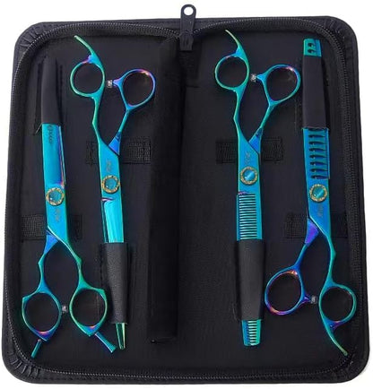 7.5'' Dog Scissors Set for Grooming 440C Stainless Steel Green Professional Pet Trimming Scissors Sharp Blades Cutting for Dogs and Cats Shears