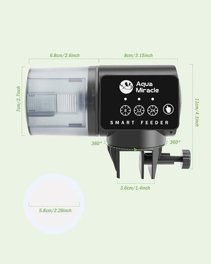 AquaMiracle Automatic Fish Feeder for Aquarium, Auto Fish Food Dispenser with Timer, Volume Adjustable Vacation Aquarium Feeder, for Granules Pallets Strips
