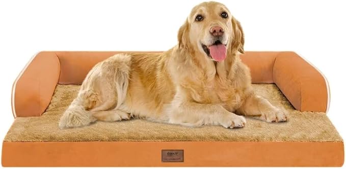 Large Dog Bed Orthopedic Washable, Orthopedic Dog Beds for Large Dogs with Washable Cover, Removable Bolster and Non-Slip Bottom Orange Large Dog Beds, XL XLarge Extra Large Dogs