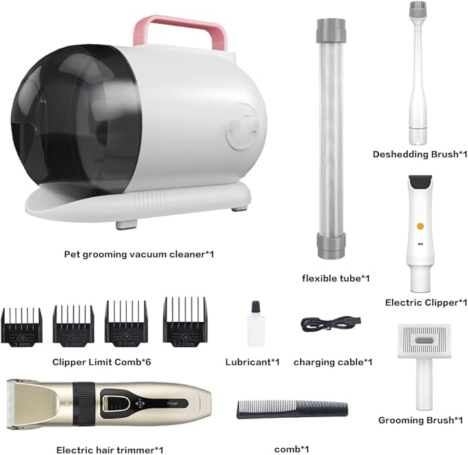 Dog Grooming Kit,15000Pa Powerful Dog Hair Vacuum Cleaner with Clipper,7 in 1Brush Vacuum Cleaner, Extra Set of Electric Pet Hair Clipper,3L Dust Collection Box