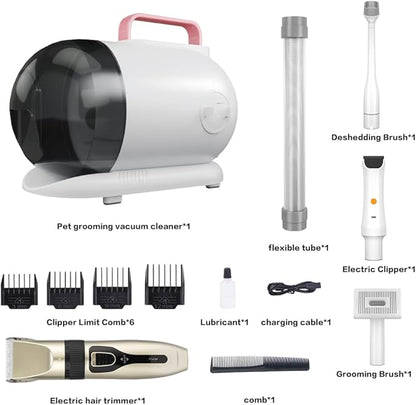 Dog Grooming Kit,15000Pa Powerful Dog Hair Vacuum Cleaner with Clipper,7 in 1Brush Vacuum Cleaner, Extra Set of Electric Pet Hair Clipper,3L Dust Collection Box