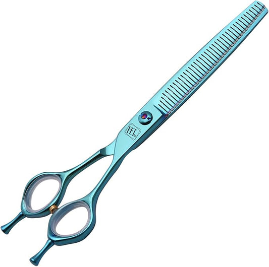 Dog Grooming Scissors: Blueish Green 7 inch Pet Blender Shears Made Of Japanese 440C Advanced Stainless Steel Professional Grooming Scissors for Dogs Cats and Other Pets