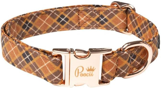 Durable Cotton Blend Dog Collar, Cute & Stylish, Adjustable with Metal Locking Clasp, Made in USA (Preppy Plaid, Medium)