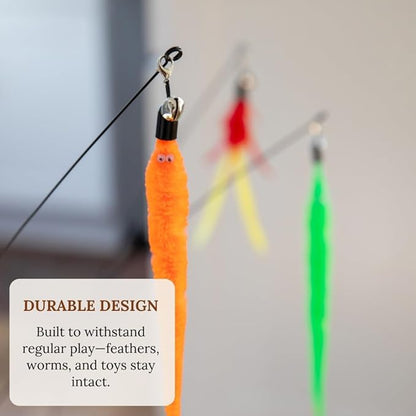 Cat Wand Toy With Suction Cups Interactive Feather Teaser Wand With Worms & Catnip Lizard Snake Chew Toys Cat Toys For Indoor Cats & Kittens Enrichment Toy For Bored Cats With 6 Colorful Attachments