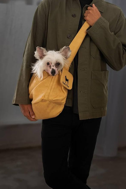 Noah & Paw Dog Sling Carrier for Small Dogs 5-18lb, Dog Sling for Small Dogs and Cats, Dog Carrier with Adjustable Padded Strap, Vegan Leather Lined with Fur, Double Safety Feature, Machine Washable