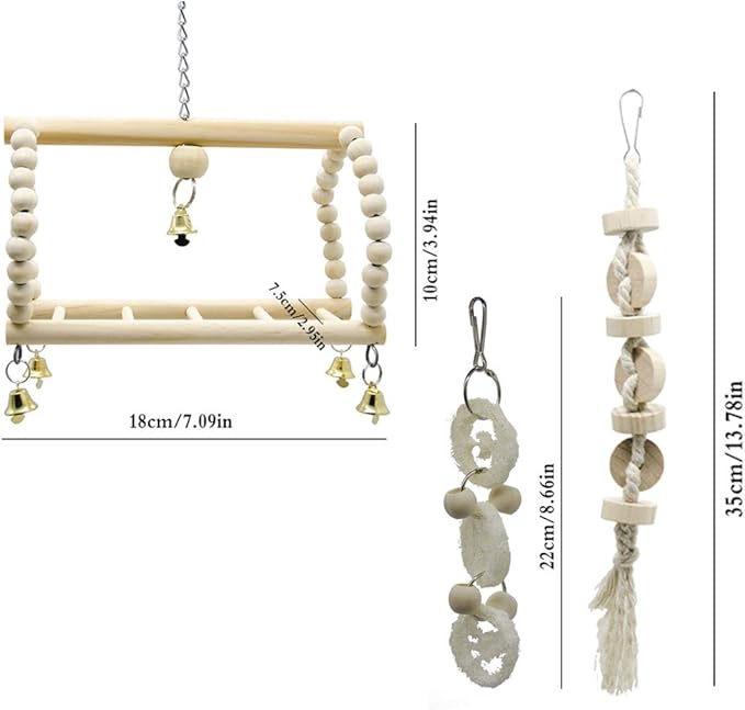 Deloky 7 Packs Bird Parrot Swing Chewing Toys-Hanging Bell Bird Cage Toys Suitable for Small Parakeets, Cockatiels, Conures, Finches,Budgie,Macaws, Parrots, Love Birds