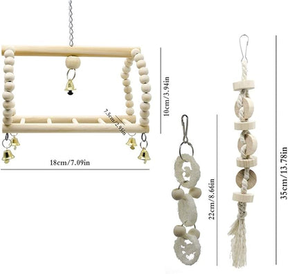 Deloky 7 Packs Bird Parrot Swing Chewing Toys-Hanging Bell Bird Cage Toys Suitable for Small Parakeets, Cockatiels, Conures, Finches,Budgie,Macaws, Parrots, Love Birds