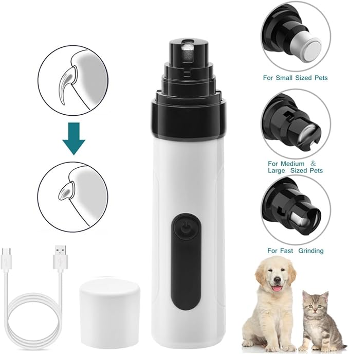 Heusom Silent Groom Pro Nail Grinder, Heusom Dog Nail Trimmer, Rechargeable USB Charging Pet Nail Grinder, 2 Grinding Heads, Electric Dog Nail Clippers Pet Paws Grooming Smoothing Tool