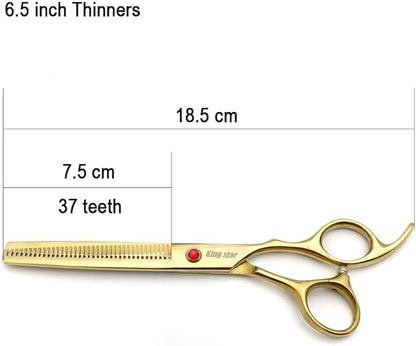 7.0in Titanium Gold Professional Pet Grooming Scissors Set,Straight & Thinning & Curved Scissors 4pcs Set for Dog Grooming,(Gold)