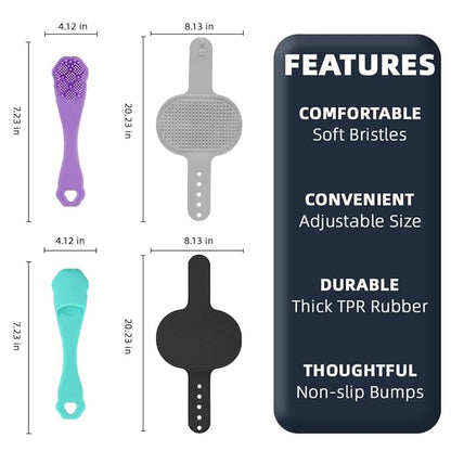 4PCS Dog Bath Brush | Scrubber for Bath | Shampoo Brush | Toothbrush | Finger Toothbrush | Dog Shower/Washing Brush with Adjustable Ring Handle - Pet Bath Supplies (Black Grey)