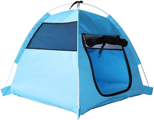 WeeH Small Medium Pet House Dog Cage Folding Outdoor Cat Bed Pad for Travel - Pop Up Dog Cat Tent Camping Beach Sun Shelter (Blue)