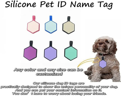 6 Pack Original Silent Hexagon Shape Silicone Pet Tag,Modifiable ID Dog Tags,with Double Blank Sides to Engrave,6 Lovely Colors in One Set