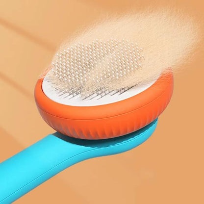 Pet Grooming Cat and Dog Brush, Self-Cleaning Sliker Brush for Removes Mats, Tangles, and Loose Hair, Shedding Brush for Short or Long Haired Cats/Dogs (Blue+Orange)