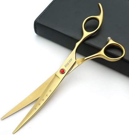 7.0in Titanium Gold Professional Pet Grooming Scissors Set,Straight & Thinning & Curved Scissors 4pcs Set for Dog Grooming,(Gold)