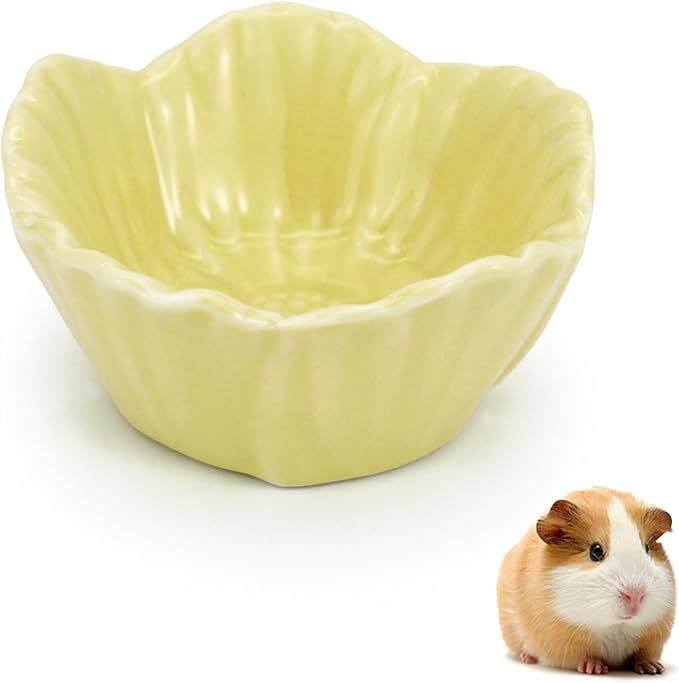 Small Ceramic Pet Hamster Bowl, Easy to Clean Anti Flipping Hamsters Food and Water Bowl, Small Animal Bowls for Dwarf Hamster, Parrots (Yellow, s)