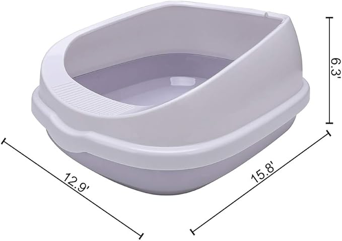 Cat Open Top Litter Box with Lid, Litter Mat, Poop Lifter Scoop & Kitten Kitty Stainless Steel Feeding Dish Bowl, Starter Kit 4 Pack for Small cat Within 5 Months (Grey-One Entry)