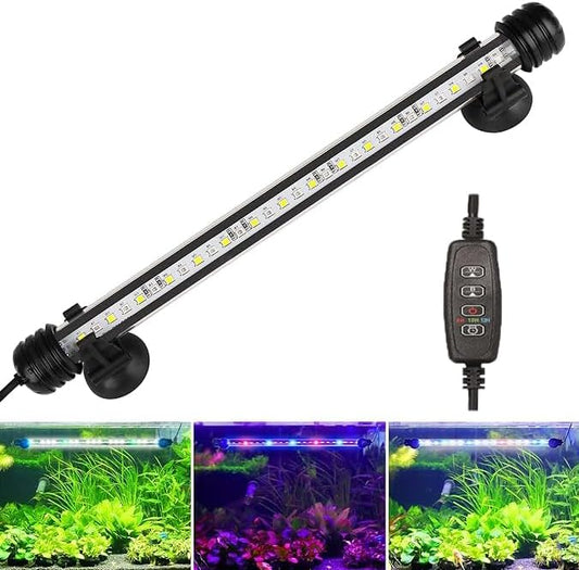 Submersible Aquarium Light Underwater Fish Tank Light with Timer Auto On/Off, LED Aquarium Light Bar 3 Light Modes Dimmer Adjustable Brightness,11.4inch (with Timer&dimmer)