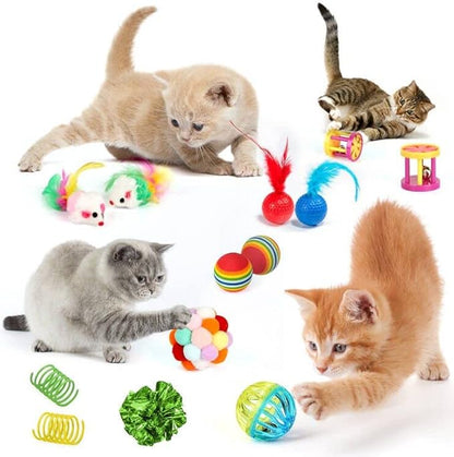 37 PCS Interactive Kitten Toys for Indoor Cats - Variety Set With Collapsible Tunnel Tube Tent, Feather Teaser Wand, Bell, Fuzzy Ball, Spring, Mouse, and Catnip