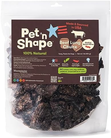 Pet 'n Shape Beef Lung Chunx Dog Treats - Made and Sourced in the USA - 16 Ounce