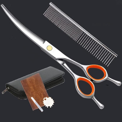 AIRY 7.5" Dog Grooming Kit Professional Dog Grooming Scissors Set Including Comb and Curved Scissors for Dog Grooming, Cat Dogs Grooming Shears for Right and Left Handers Trimming