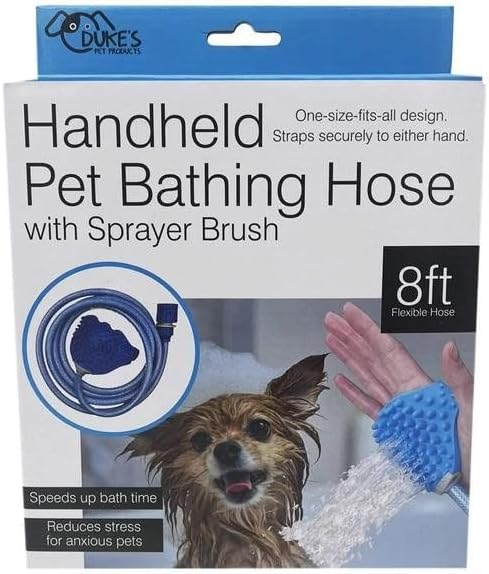 Dog Washing Hose Attachment Pet Bathing Hose with Brush Attachment Indoor Outdoor Use, Blue, GE908