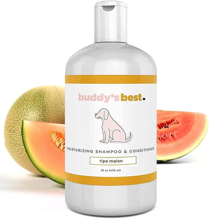 Buddy's Best Dog Shampoo for Smelly Dogs - Dog Shampoo and Conditioner for Dry and Sensitive Skin - Moisturizing Puppy Wash Shampoo, Ripe Melon Scent, 16oz