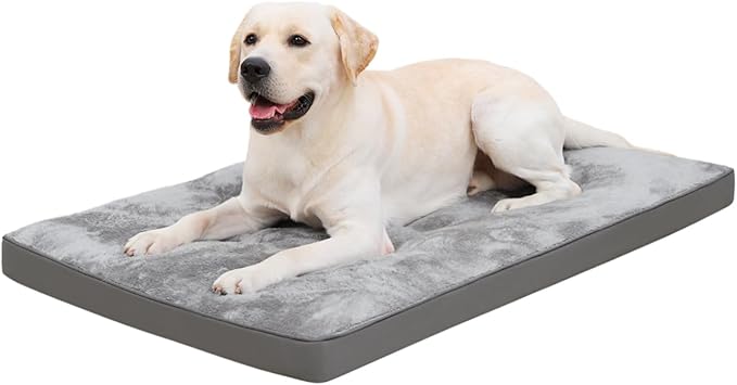 Dog Bed for Crate Washable Dog Beds Large Sized Dog Plush Dog Kennel Pad Pet Sleeping Mat with Anti-Slip Bottom, 35x22 Inch, Grey