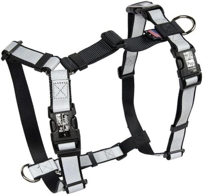 Easy On Dog Harness - No Pull Fully Customizable Fit for Medium Dogs - 3M Reflective Heavy Duty Harness for Walking & Training - No Choke Comfortable Collar Design, Made in USA M-Black