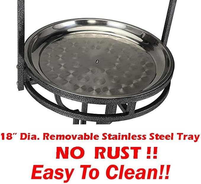 Elegant and Durable Wrought Iron Parrot Bird Play Perch Sturdy 4-Leg Rolling Stand Perch Gym Ground with Removable No Rust Stainless Steel Tray and Feed Cups Toy Hook