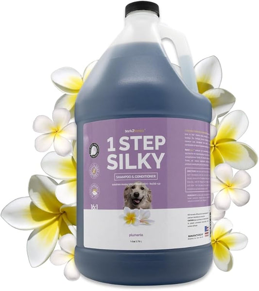 Bark2Basics One Step Silky Dog Shampoo and Conditioner, 1 Gallon - All-Natural Ingredients, 2 in 1 Formula, 16 to 1 Concentration, Detangles and Strengthens, Professional Grade