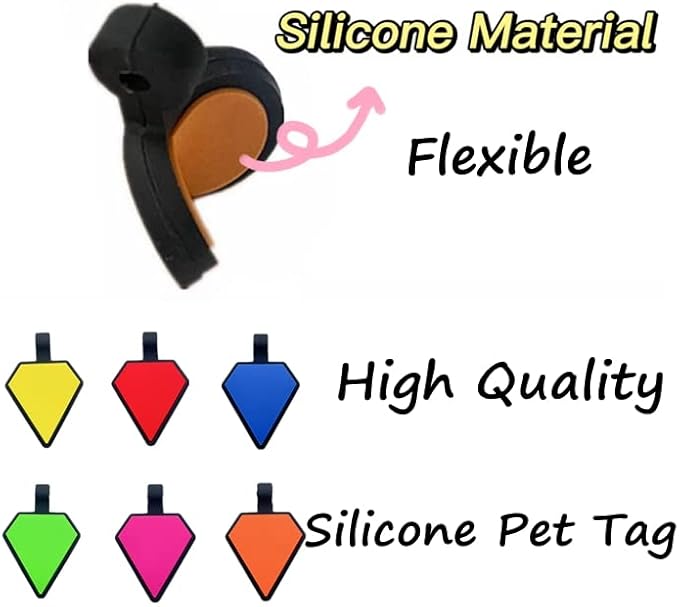 6 Pack Original Silent Diamond Shape Silicone Pet Tag,Modifiable ID Dog Tags,with Double Blank Sides to Engrave,6 Attractive Colors in One Set