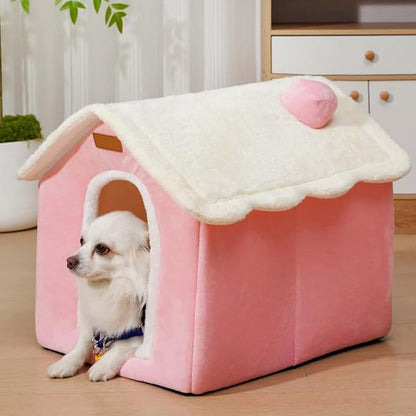 Dog House Indoor Memory Sponge, Foldable Dog House Kennel Bed Mat with Cushion for Small Medium Large Dogs Cats, Winter Warm Cat Nest Puppy Cave Sofa Pet Products (Pink, XL)