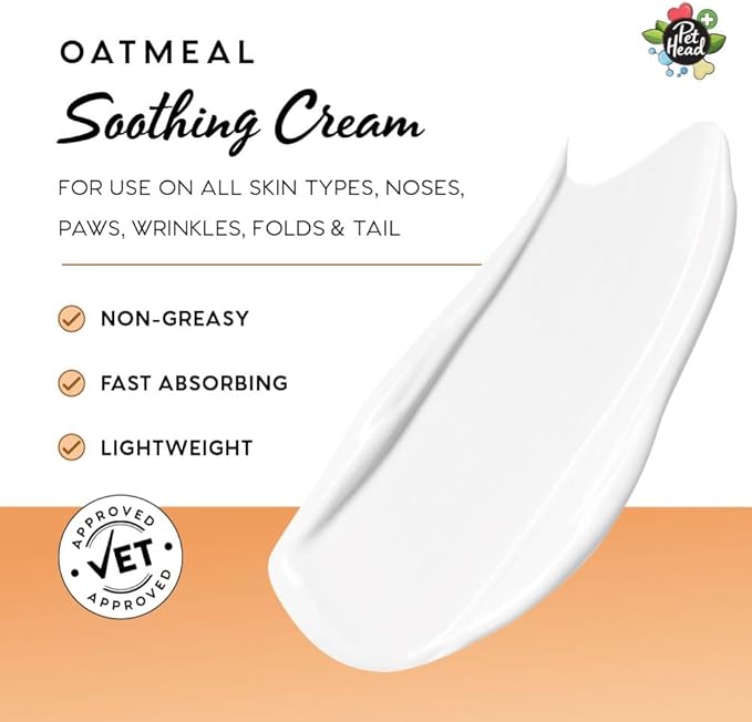 Pet Head Health Oatmeal Soothing Cream for Dogs | Fragrance Free | Nourishes and Hydrates | Suitable for use on Sensitive Skin, Noses, Paws, Wrinkles, Folds and Tail Pockets | 3 fl. oz.