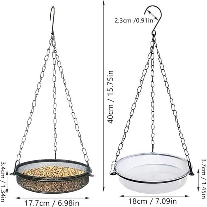 2-in-1 Set Hanging Bird Feeder and Bath for Outdoor, Small Metal Tray Perfect for Attracting Bird