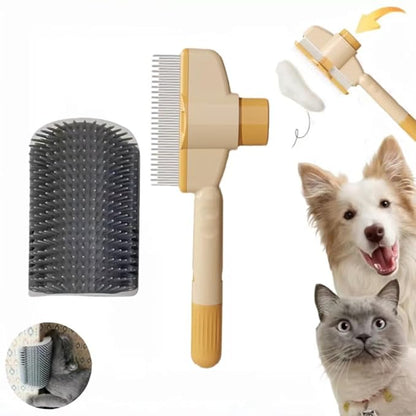 1Pcs Pet comb and Wall Corner Massage comb,for Dogs & Cats with Long & Short Stainless Steel Metal Teeth for Shedding and Tangles, Self-Cleaning Pet COmb for Dogs and Cats,Comfort safety,Anti static