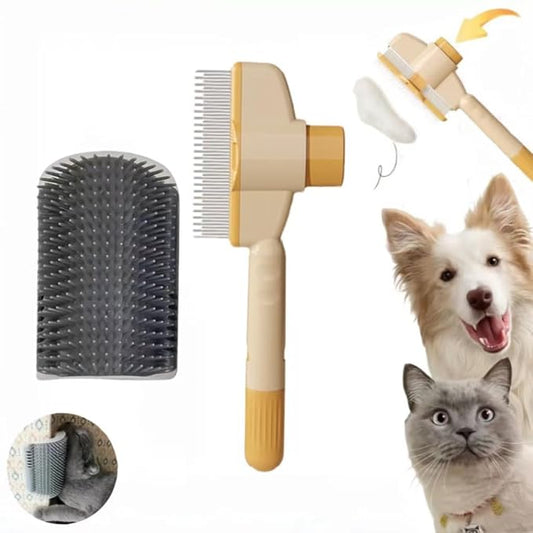 1Pcs Pet comb and Wall Corner Massage comb,for Dogs & Cats with Long & Short Stainless Steel Metal Teeth for Shedding and Tangles, Self-Cleaning Pet COmb for Dogs and Cats,Comfort safety,Anti static