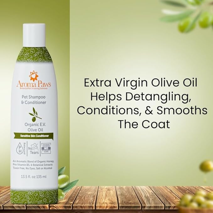 Dog Shampoo and Conditioner - Aromatic Tearless Shampoo for Cleansing, Grooming, and Conditioning - Moisturizing Anti Itch Shampoo for Dogs and Puppies - Organic E.V. Olive Oil 13.5 oz