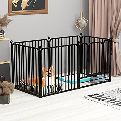 Dog Panel Pet Playpen Pen Bunny Fence Indoor Outdoor Fence Playpen Heavy Duty Exercise Pen Dog Crate Cage Kennel (55" L x 27.5" W x 31.5" H) (Black)
