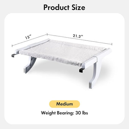 Window Sill Mount Cat Perch for Indoor Cats, One-Step Sliding Clamping Slot Adjustment Cat Hammock with Washable Cover, No Suction Cups Pet Bed for Windowsill & Bedside (Medium)