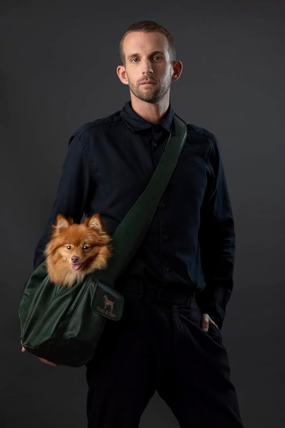 Noah & Paw Dog Sling Carrier for Small Dogs 5-18lb, Dog Sling for Small Dogs and Cats, Dog Carrier with Adjustable Padded Strap, Vegan Leather Lined with Fur, Double Safety Feature, Machine Washable