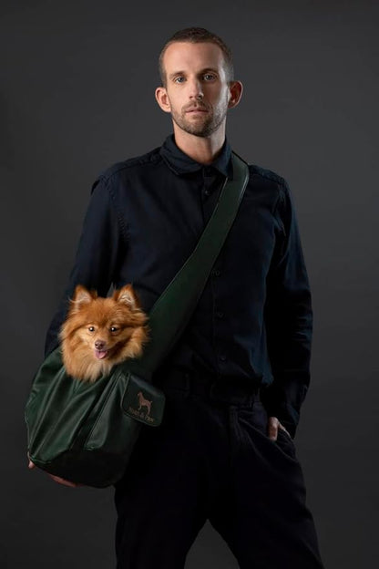 Noah & Paw Dog Sling Carrier for Small Dogs 5-18lb, Dog Sling for Small Dogs and Cats, Dog Carrier with Adjustable Padded Strap, Vegan Leather Lined with Fur, Double Safety Feature, Machine Washable