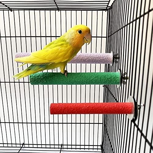 Colorful Bird Perch Stand, Birdcage Toys, Natural Wood Platform and Paw Grinding Sticks for Parrot, Budgies, Parakeet, Cockatiels, Hamster, Conure, Lovebirds, Gerbil, Rat, Mouse(4 PCS Set)