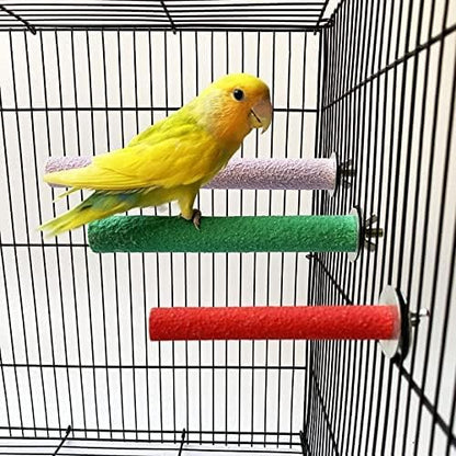 Colorful Bird Perch Stand, Birdcage Toys, Natural Wood Platform and Paw Grinding Sticks for Parrot, Budgies, Parakeet, Cockatiels, Hamster, Conure, Lovebirds, Gerbil, Rat, Mouse(4 PCS Set)