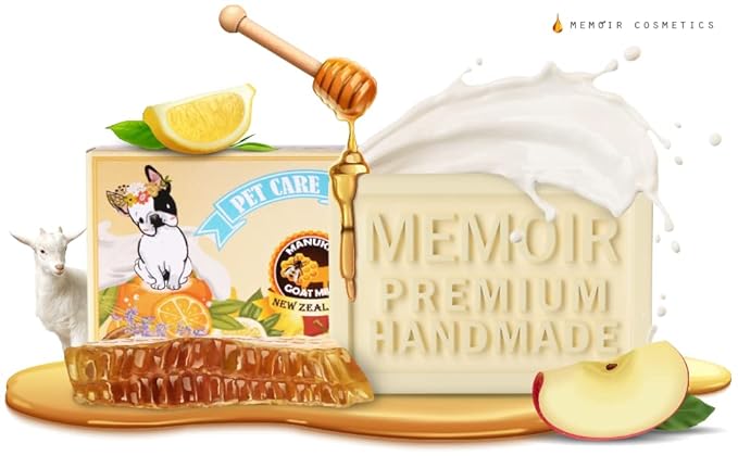 Memoir Pubble Soap  Natural Pet Shampoo Bar for Irritated, Itchy, Dry & Sensitive Skin | Manuka Honey & Goat Milk from New Zealand | Great for Puppy, Kitten and Small Animals | 4.5oz | Dogs & Cats
