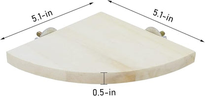 Wontee Bird Perch Stand 2 Pack Wooden Platform Corner Ledge for Budgies Cockatiels Conures African Greys Rats Gerbils Chinchillas Squirrels (S (5.1"x5.1")